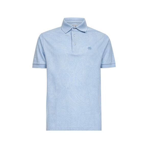 Etro Men Light Blue Paisley Jacquard Cotton Polo Shirt